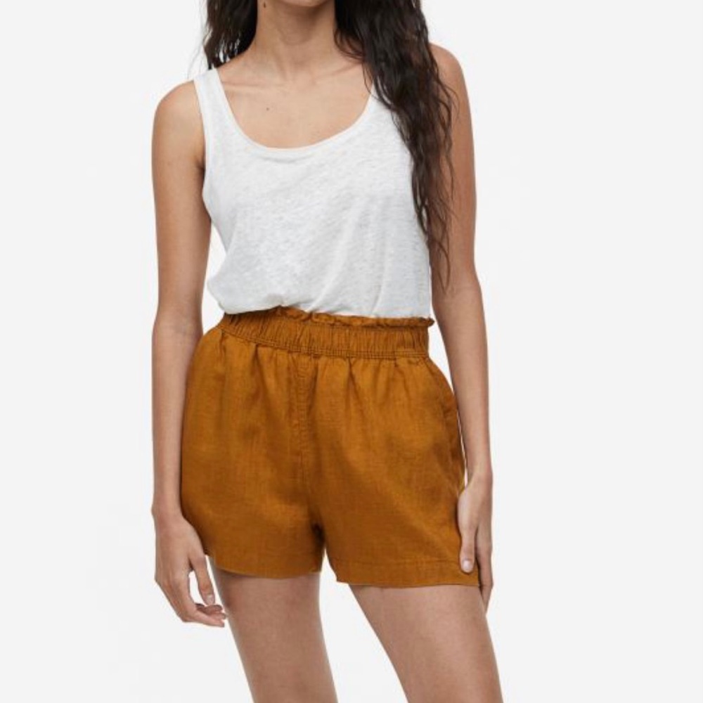 H&M Camel Brown Linen Shorts S NWT